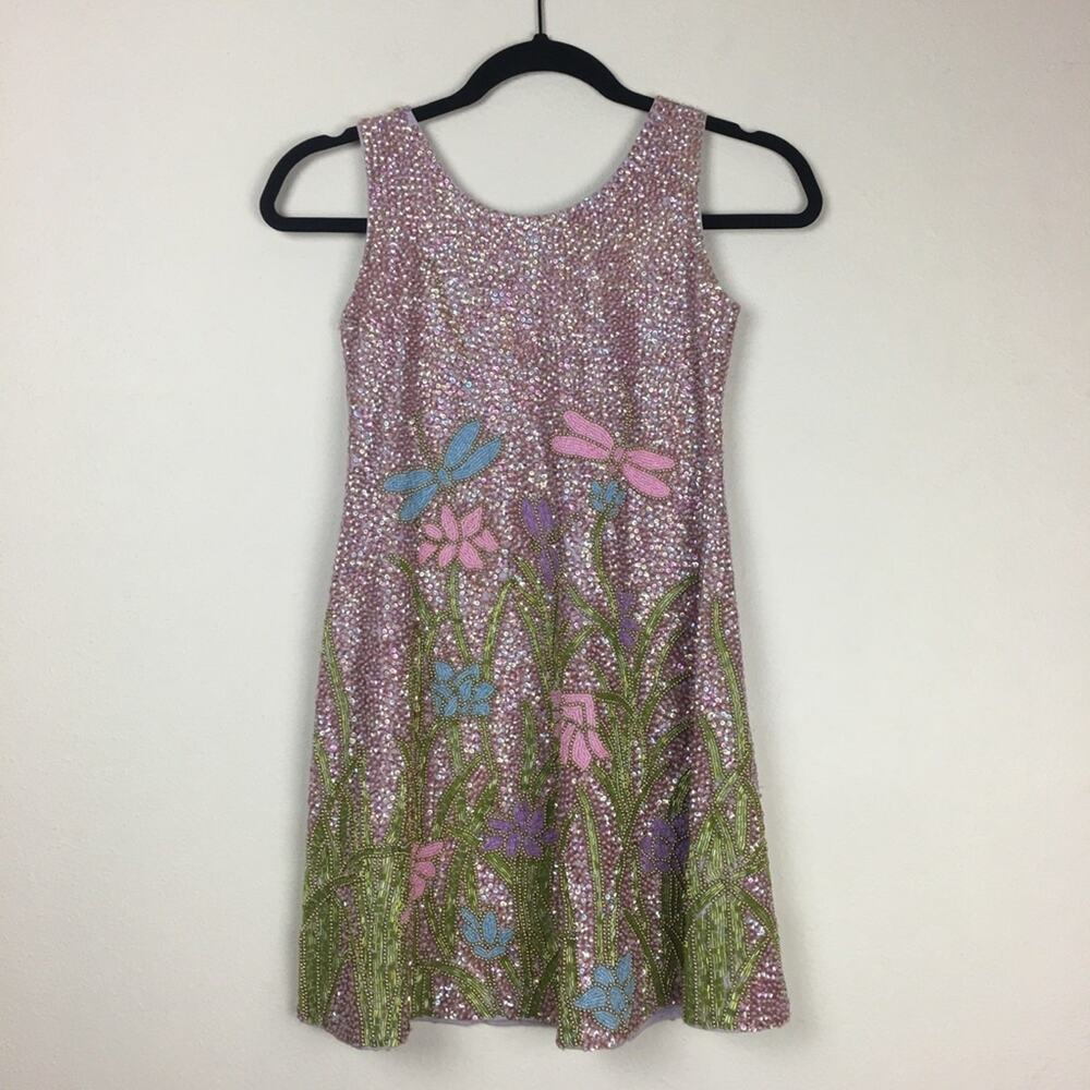 St. Thomas Arboretum Beaded GOWN Girls Size 10 Dragonfly Flower Sequin Pageant